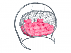 Кокон Лежебока подвесной с ротангом розовая подушка