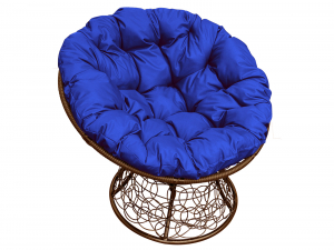 Кресло Папасан с ротангом синяя подушка