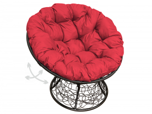 Кресло Папасан пружинка с ротангом красная подушка