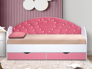 Кровать с продольной мягкой спинкой Сердце №1 800х1600 мм розовая