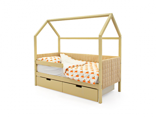 Кровать-домик мягкий Svogen с ящиками и бортиком бежевый