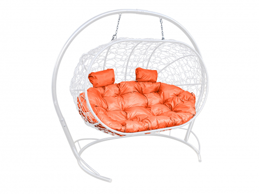 Кокон Лежебока подвесной с ротангом оранжевая подушка