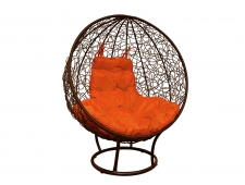 Кокон Круглый на подставке с ротангом оранжевая подушка