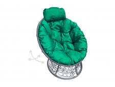 Кресло Папасан мини пружинка с ротангом зелёная подушка